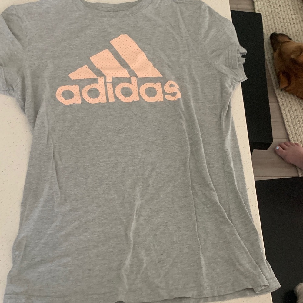 Adidas Kids Gray Tee with Pink Logo